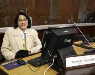 Mariuxi Sánchez durante una sesión en la Asamblea.