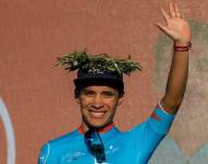 Martín López, celebrando en la parte alta del Tour de Grecia.