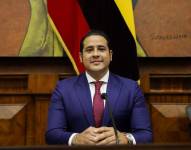 Imagen de 2023 de Ronny Aleaga, entonces legislador del correísmo, en el pleno de la Asamblea Nacional.