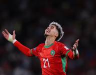 El delantero de Marruecos, Yassir Zabiri, celebra tras anotar el segundo gol de su equipo durante la final de la Copa Mundial Sub-20 de la FIFA 2025