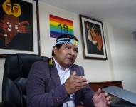 Quito 26 de abril 2022. Rueda de prensa y entrevista a Marlon Santi dirigente del movimiento Pachakutik.API/DANIEL MOLINEROS
