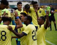 Los jugadores de Ecuador sub 17 celebrando el gol de la victoria en el amistoso ante Panamá.