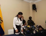 Verónica Abad durante una rueda de prensa en un hotel de Quito, en enero 2025.