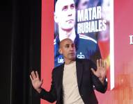 El expresidente de la Real Federación Española de Fútbol (RFEF), Luis Rubiales, durante la presentación este jueves en Madrid del libro Matar a Rubiales