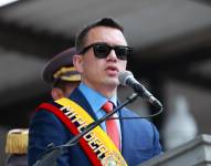 El presidente Daniel Noboa en un evento castrense en Quito.