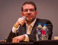 El exvicepresidente de Barcelona SC, Rafael Verduga, en rueda de prensa