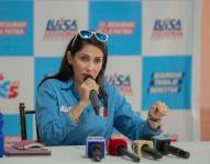 Luisa González en una rueda de prensa.