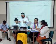 Imagen del 25 de marzo. Santi y dirigentes de Pachakutik durante el Consejo Político en Guayas.