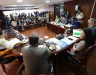 Las autoridades del CNE durante la sesión de este viernes 25 de agosto de 2023.