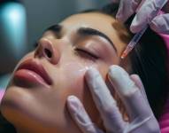 En la imagen se ve a una mujer sometiéndose a un tratamiento de rellenos faciales.