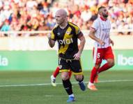 Isi Palazón celebra junto a sus compañeros tras anotar el tercer gol del equipo durante el partido de la primera jornada de LaLiga que Girona CF y Rayo Vallecano