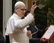 El papa León XIV durante la audiencia a los representantes de la congregación de los Hermanos de las Escuelas Cristianas.