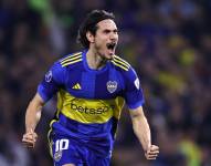Edinson Cavani de Boca celebra el gol ante Independiente del Valle por la clasificación a los octavos de final de la Copa Sudamericana