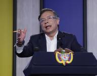 El presidente de Colombia, Gustavo Petro, habla durante una rueda de prensa en Bogotá (Colombia).