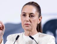 La presidenta de México, Claudia Sheinbaum, habla este miércoles durante una rueda de prensa en Palacio Nacional de la Ciudad de México (México).