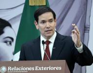 El secretario de Estado de Estados Unidos, Marco Rubio, en una rueda de prensa en México.