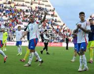 Jugadores de la Selección de Italia celebran su victoria ante Venezuela