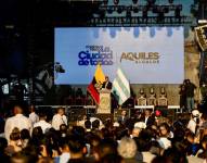 Aquiles Álvarez durante su discurso por la Fundación de Guayaquil.