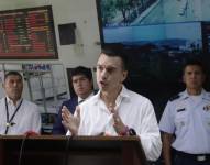 El presidente Daniel Noboa en declaraciones a la prensa luego de una reunión de seguridad en el ECU 911 de Guayaquil.