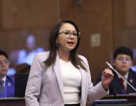 Nataly Morillo durante una intervención en el Parlamento.