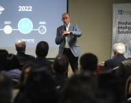 El director ejecutivo de la empresa española Hispatec, José Luis Molina, habla durante un evento este miércoles, en Lima (Perú). EFE/ Paolo Aguilar