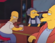 Larry Dalrymple, sentado a la derecha, junto a Homero Simpson.