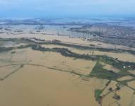 Babahoyo, Los Rios, viernes 04 de febrero del 2022Desde el aire se puede observar varios sectores productivos de la provincia de Los Rios, que han sufrido el embate de las lluvias. En la gráfica sembríos del sector de Babahoyo.Fotos:César Muñoz/API