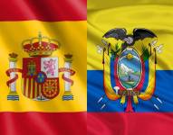 Imagen entre las banderas de Ecuador y España.