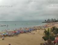 Vista de la playa de Salinas desde las cámaras del ECU 911, el sábado de feriado.