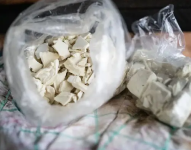 Durante la inspección corporal, se encontraron en sus bolsillos dos fundas transparentes con una sustancia blanca.