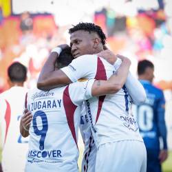 Michael Estrada celebra un gol con Liga de Quito contra Universidad Católica por la última fecha del primer hexagonal de la LigaPro
