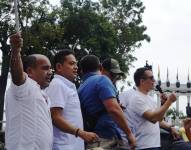 Guayaquil, jueves 11 de septiembre del 2025. Daniel Noboa da declaraciones al final de la marcha.