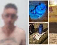 Imagen de la persona detenida junto al artefacto explosivo