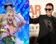 Victoria Kjaer, Miss Universo 2024 (i) y Omar Harfouch, exjurado de MU (d).