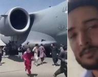 Un hombre se graba a sí mismo aferrado a un avión que despega del aeropuerto de Kabul. Captura de video