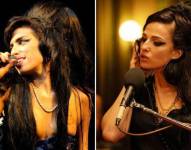 La verdadera Amy Winehouse actuando en 2008 (izquierda) y la actriz Marisa Abela interpretando a la cantante en la película.