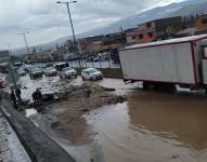La zona en donde se produjo la inundación en Guayllabamba, este 24 de octubre.