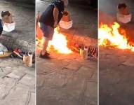 La persona se encuentra grave con quemaduras en un 80 % de su cuerpo.