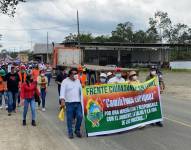 Mineros marchan por la vía Panamericana.