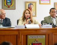La rueda de prensa de la Confederación Nacional de Jubilados y Pensionistas de Montepío del Ecuador.