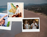 De izquierda a derecha: Daniel Noboa en una postal de campaña, cuando corría por las elecciones de la Asamblea como legislador provincial de Santa Elena; mostrando el mapa de Santa Elena; y celebrando su triunfo en las elecciones presidenciales, desde Olón.