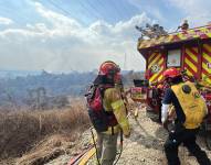 Bomberos de Guayaquil luchan para extinguir un incendio forestal en el sector de Casas Viejas, en la vía a la Costa.