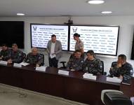 La rueda de prensa de la cúpula policial y el ministro Juan Zapata Silva, la mañana de hoy.