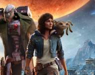 Kay Vess, protagonista de Star Wars Outlaws, junto a su mascota Kay