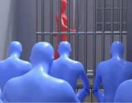Representación en 3D, proporcionada por el grupo Korea Future, que muestra cómo presuntamente varios reclusos fueron confinados a una celda en una de las prisiones de Corea del Norte.