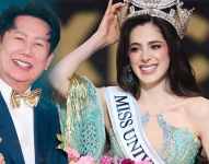 Nawat Itsaragrisil, presidente de Miss Grand International, y la MissUniverse México Fátima Bosch.