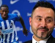 Pervis Estupiñán junto a Roberto De Zerbi.