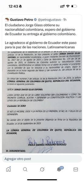 Jorge Glas recibe la nacionalidad colombiana y Gustavo Petro pide a Ecuador entregarlo