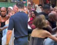 Momento en que Cynthia Erivo aparta al acosador de Ariana Grande.