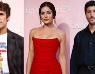Martiño Rivas, Lucy Hale y Sebastián Yatra en el desfile de Carolina Herrera en Madrid.